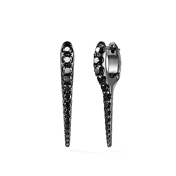Black Cubic Zircon Spiked Earrings, Minimalist, Punk, Gothic